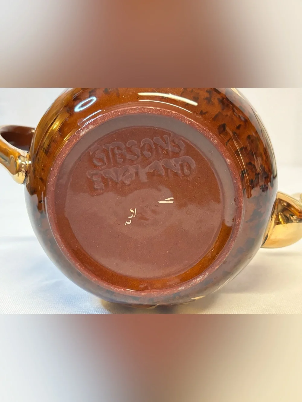 Vintage Gibsons England Tortoiseshell Teapot T720 Gold Gilt Leaf Art Deco 5.5